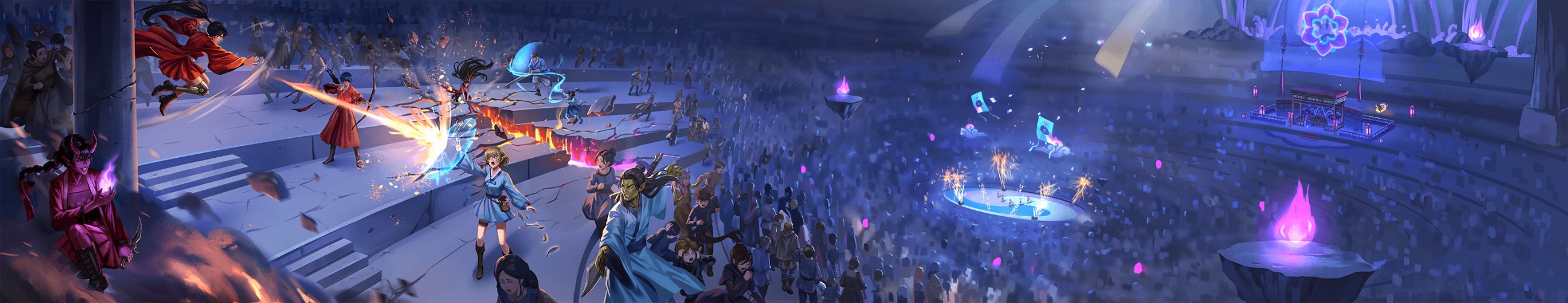 Idols of the Neon Dark key art — the arena under attack
